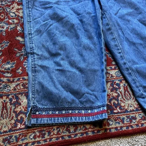 Agapo 90s Women Denim Overalls American Flag Blue Jean USA Embroidered M VTG - Picture 3 of 6